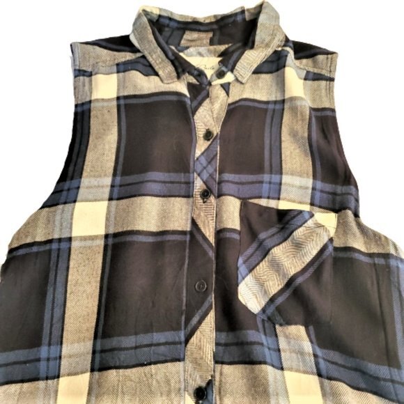 Rails Jordyn Tunic Sleeveless Flannel Plaid Button Front Blue Top Size L - Picture 6 of 8